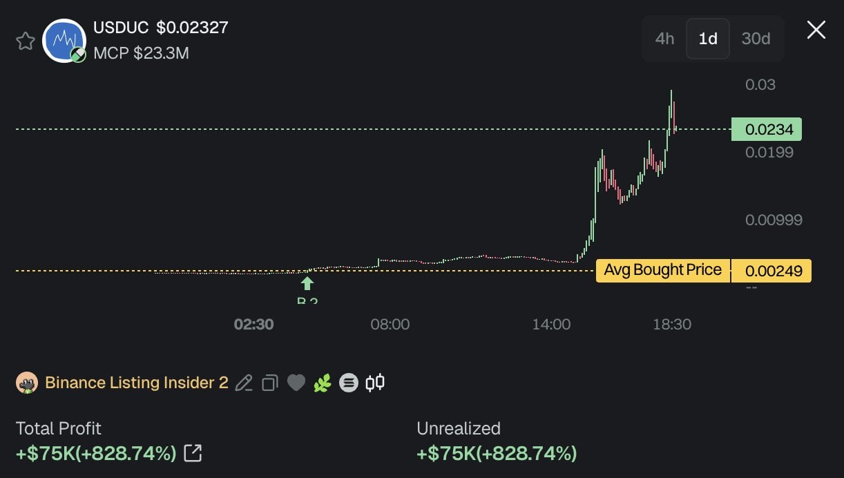 USDUC 2nd Wallet Buy Chart. Source: @dethective