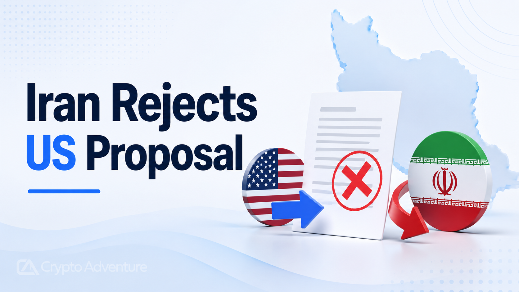Iran rejected key parts of a U.S. proposal to end the war and reopen Hormuz, keeping oil and crypto traders locked on diplomacy.
