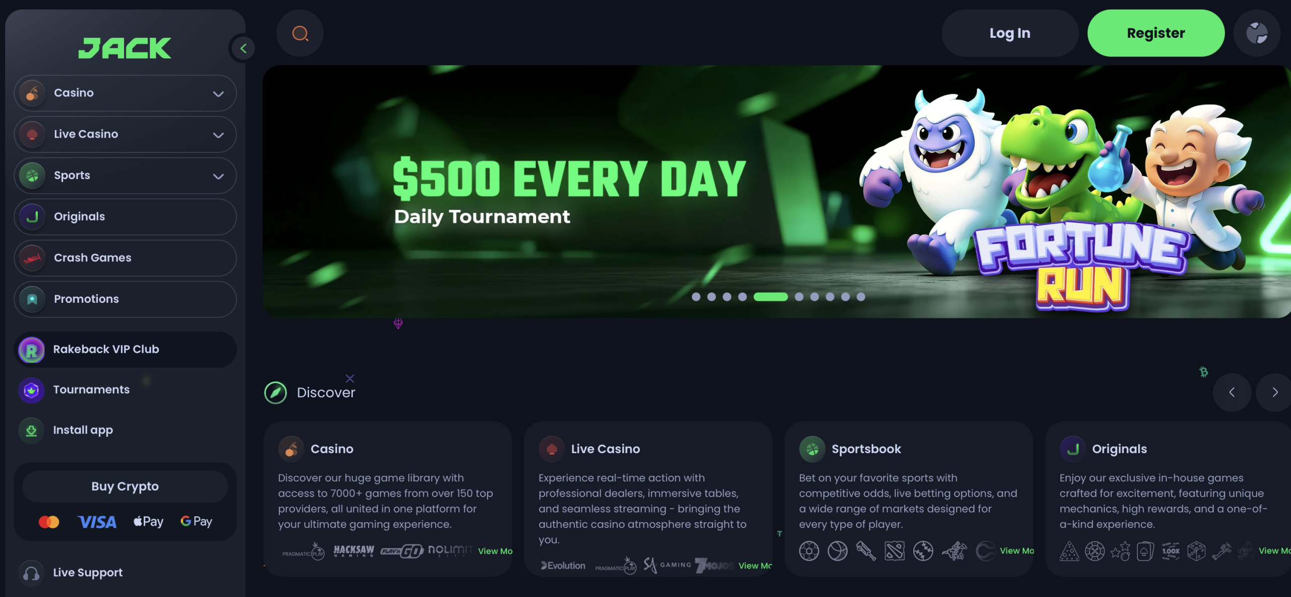 Jack.com casino lobby