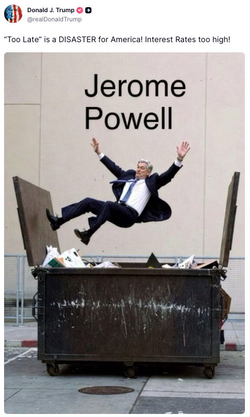 trump post on truth social about jerome Powell
