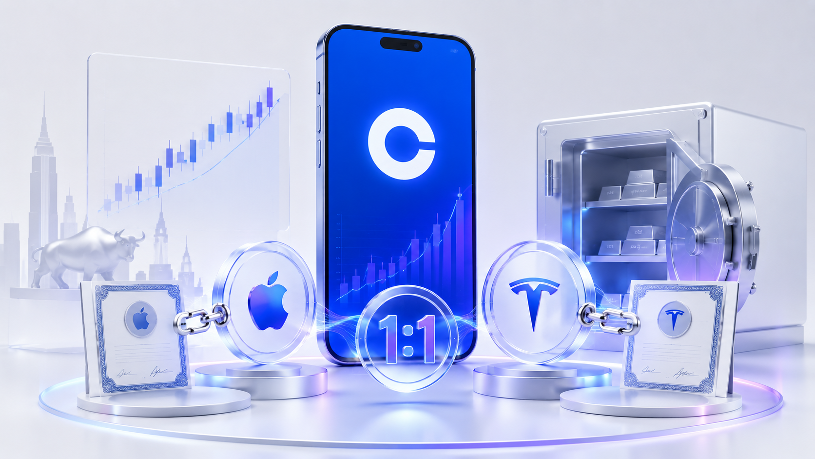 LCoinbase has announced tokenized US stocks, each backed 1:1 by real shares on our design style no writing